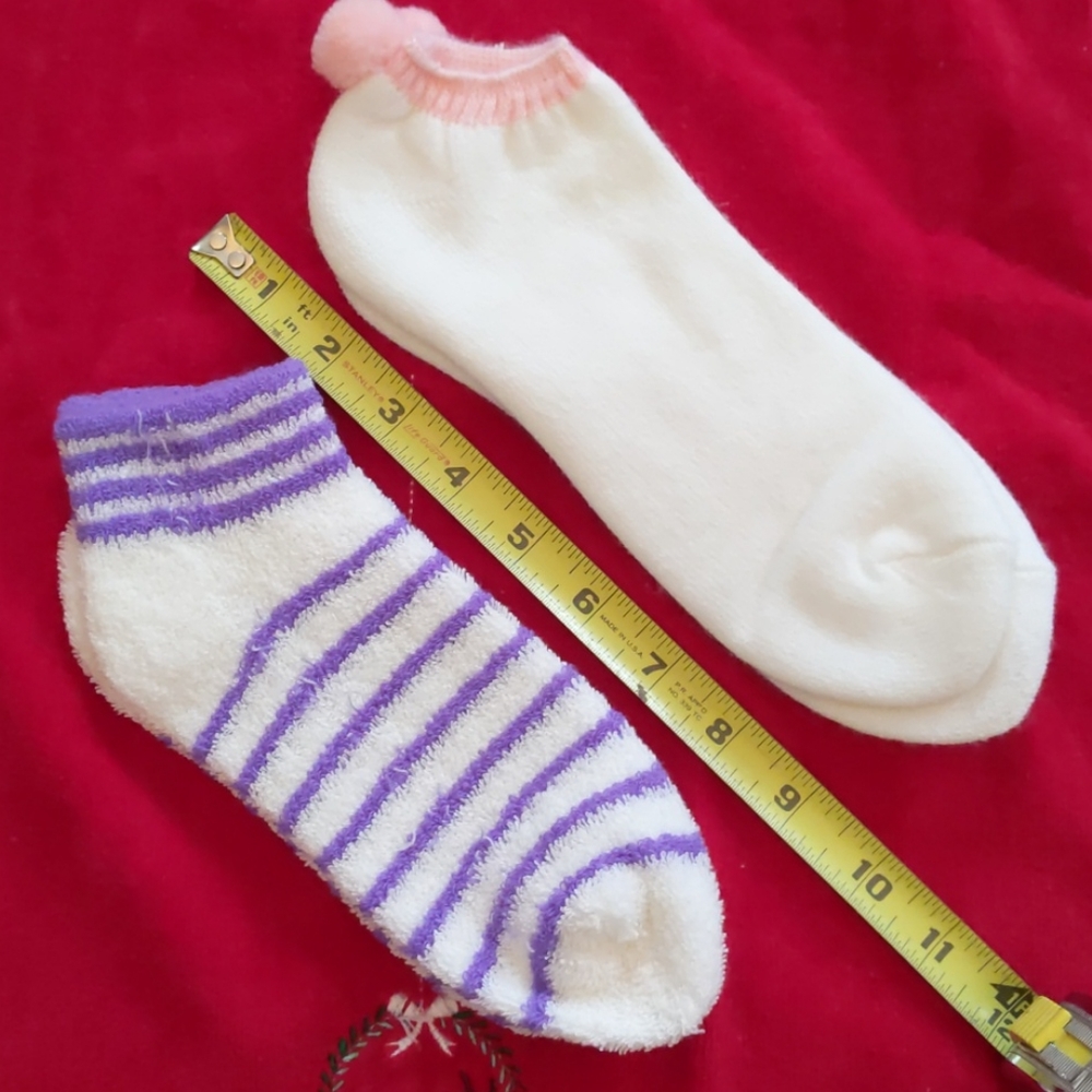 2 pair vintage bootie socks. Pom pom and stripes